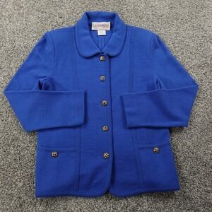 VTG Castleberry Jacket Womens 8 Blue Wool Blend Gold Button Blazer Coat 80s USA